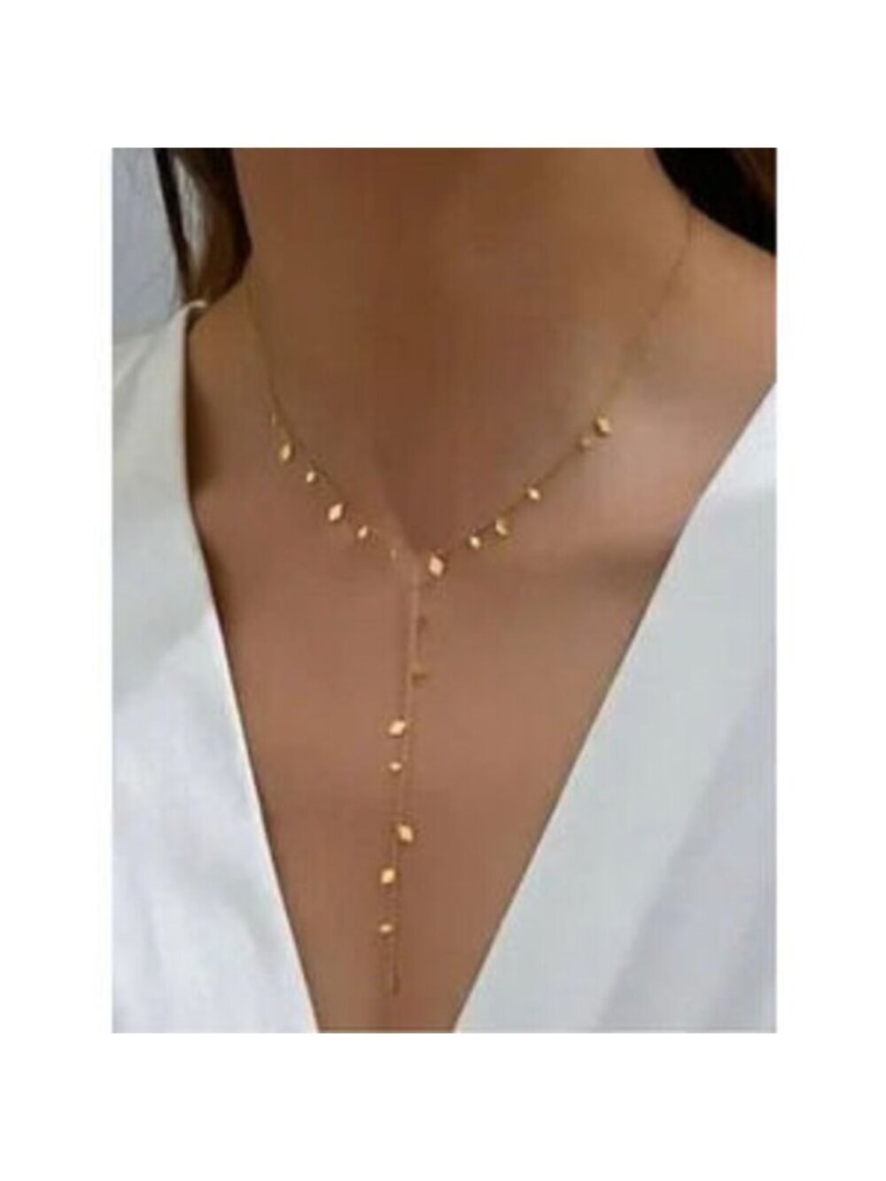 Gold Stainless Steel Geometric Charm Lariat Necklace Dainty